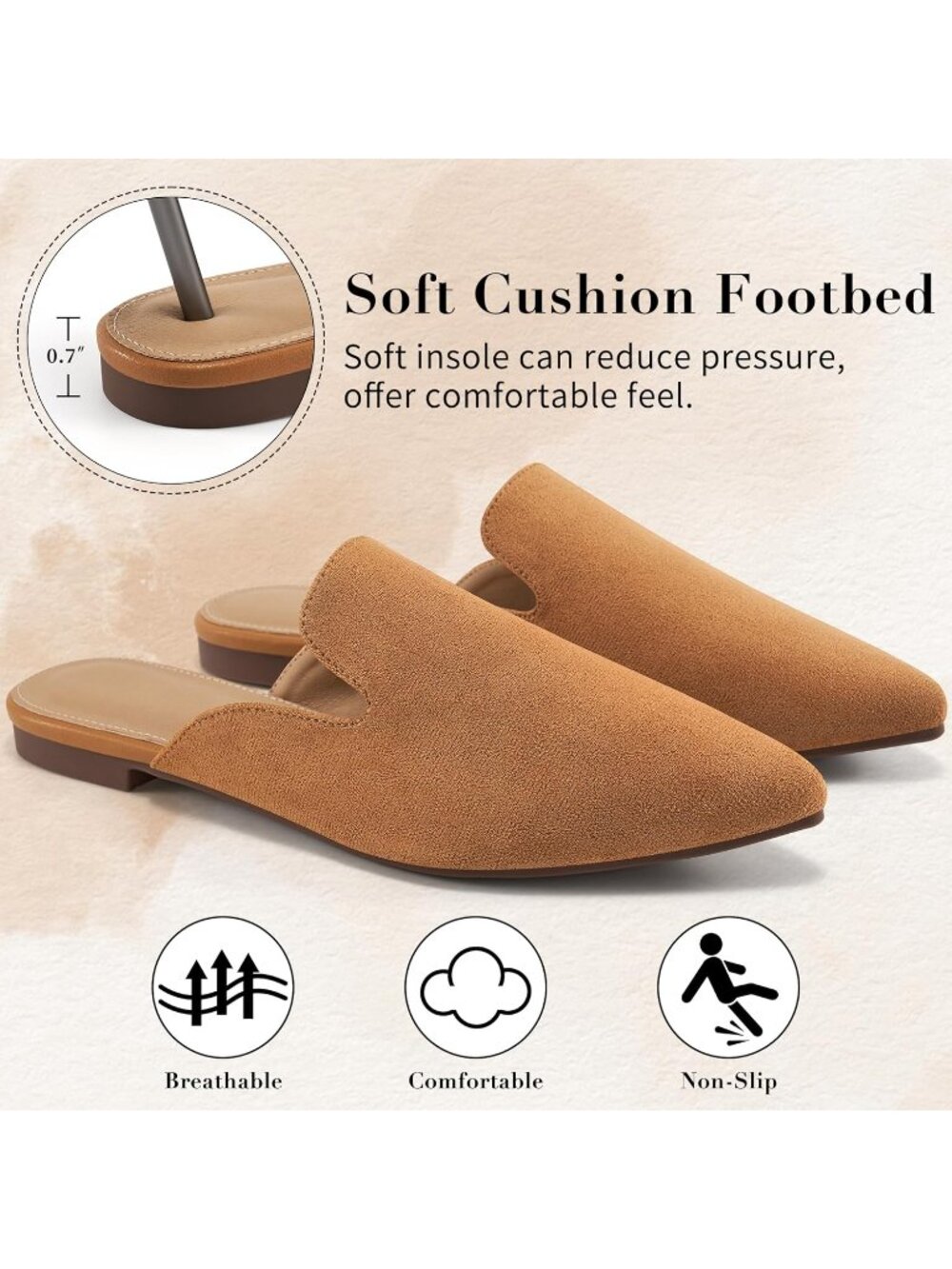 Women's Brown Mules Flats Pointed Toe Dressy Slip On Work Comfortable Shoes - Picture 5 of 6